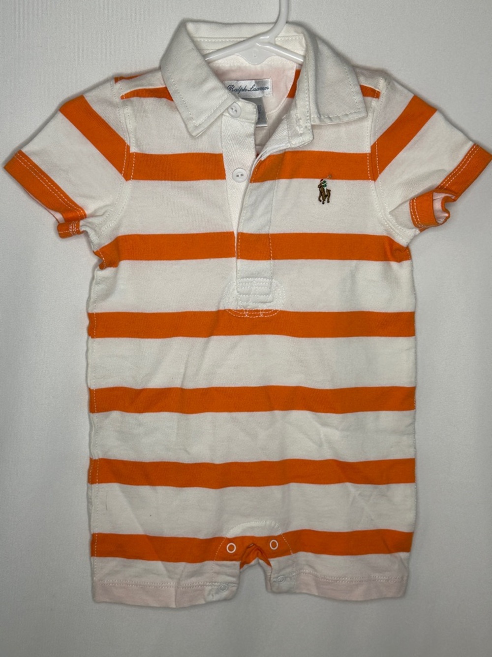 Ralph Lauren Orange and White Striped Polo Romper